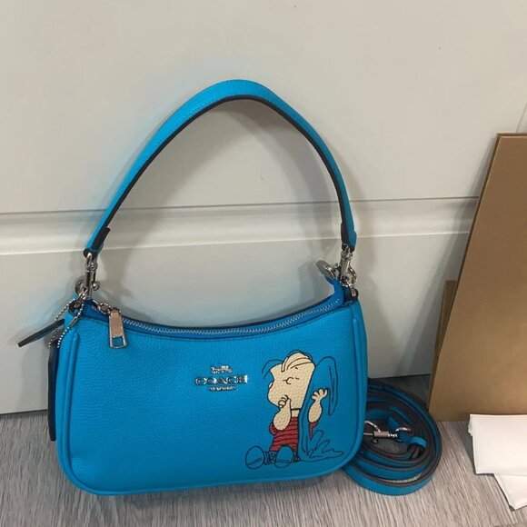 Coach X Peanuts Teri Shoulder/Crossbody Bag With Linus in Leather/Blue CBM31 NWT - Picture 1 of 10